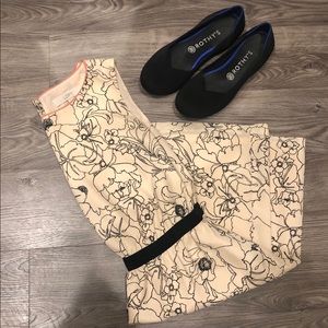 EUC LOFT Pink with Black Floral Outline Dress